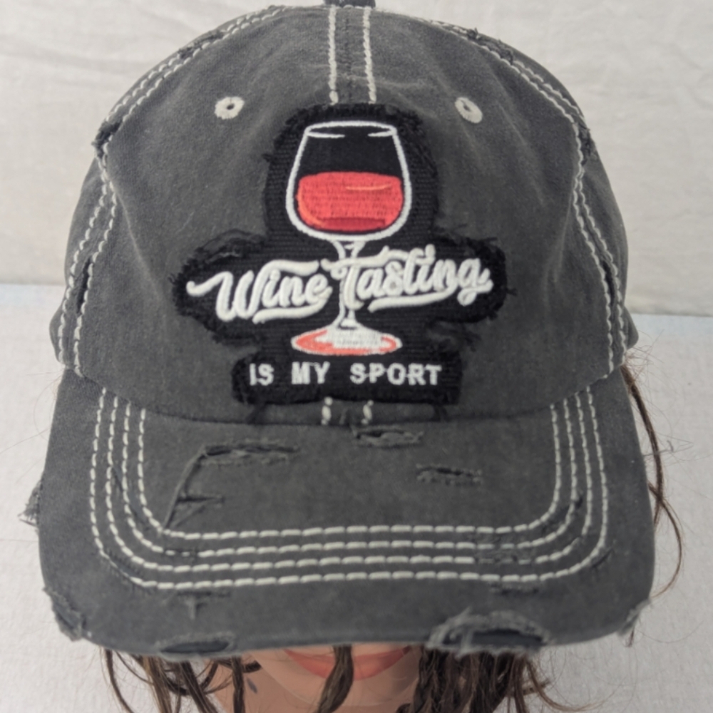 Wine Tasting Is My Sport Distressed Faded Black And Frayed White 4350 District